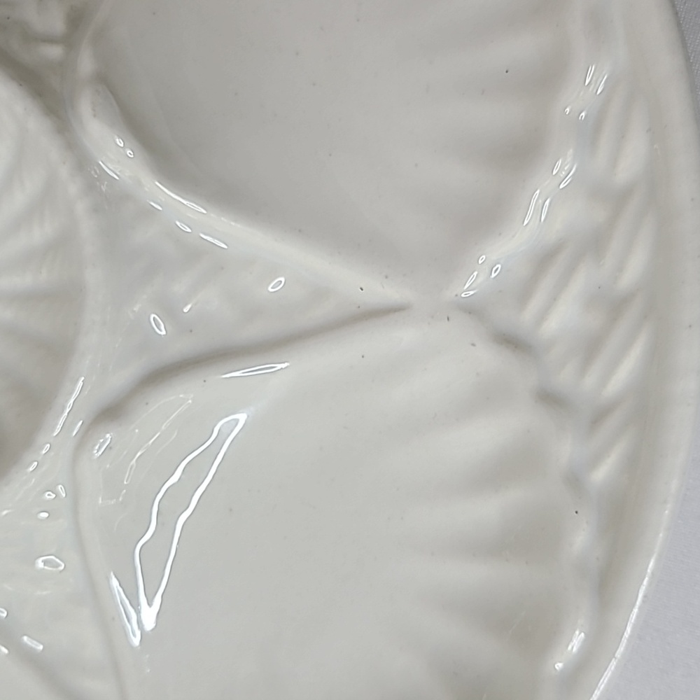 Vintage California Pottery #610 60's 70's Stoneware Clam Shell Plate Dish White - Picture 7 of 16